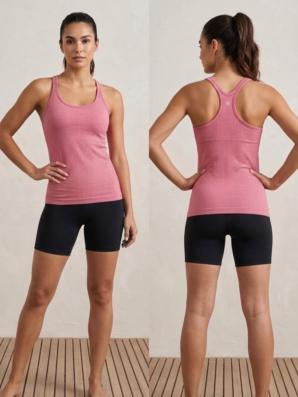Lululemon Ebb to Street Tank Top Size 10Rose Pink Heathered Ribbed Built-In Bra